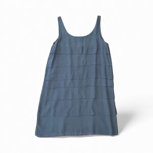 Eileen Fisher 100% Silk Sheer Georgette Tiered Grey Dress Size Medium